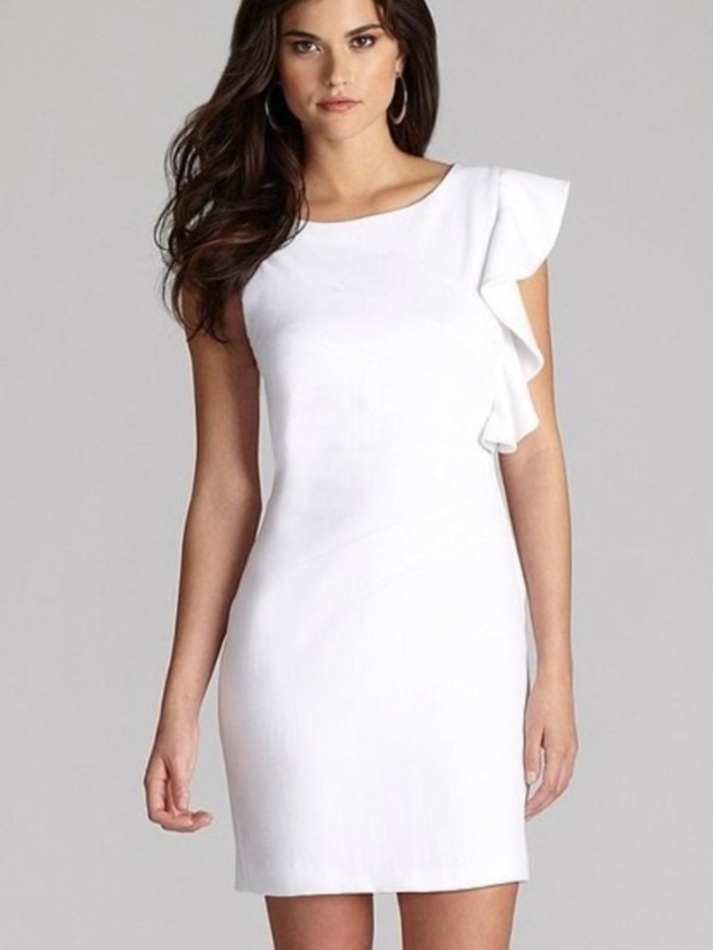 Gianni Bini White Ruffle Sheath Dress